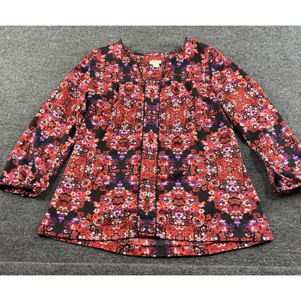 J Crew Red Size XS Floral 3/4 Sleeve Blouse
